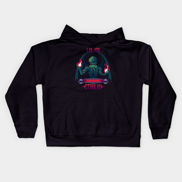 Pixelated Peril: Confronting the Retro Game's Cthulhu Boss Kids Hoodie by Holymayo Tee